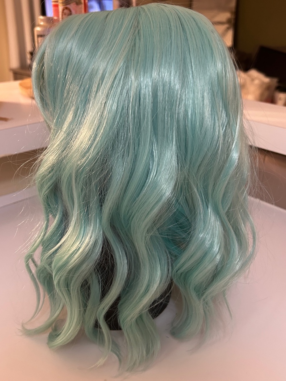 Mint Green Wavy Medium Synthetic Wig w/ Front Bangs
